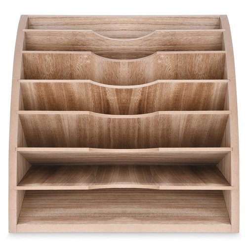 WuGeShop Fan Shaped File Organizer, 7 Tier Desk Paper Organizer File Holder, Desktop Large File Sorter with Adjustable Compartments for Home Office School Classroom