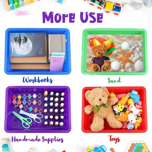 Hoteam Flat Storage Organizer Tray - 10 Pcs Stackable Plastic Bins for Classroom & Office | Multicolor, 13.78 x 9.84 x 3.15 Inch