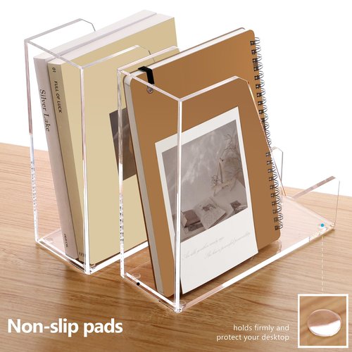 SANRUI 2 Pack Acrylic Magazine File Holder, Vertical File Sorter Holders Desk Organizer, Clear Folder Organizer Document Rack for Office Desktop, Home Workspace, 8.66inx8.46inx3.15in