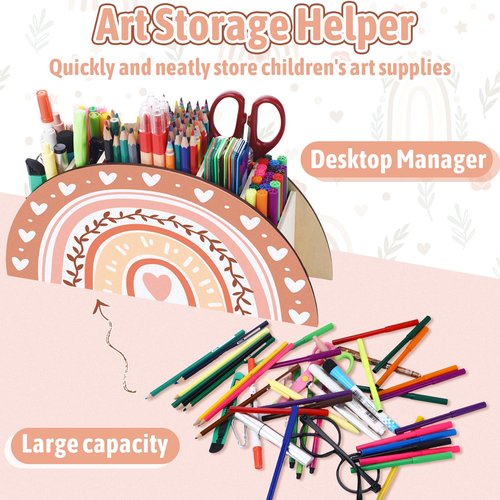 Jetec 2 Pcs Boho Teacher Appreciation Gifts Pencil Holder Rainbow Shape Pencil Holder for Teacher Supplies Wooden Desktop Organizer Sign Desk Gifts(Classic Rainbow)