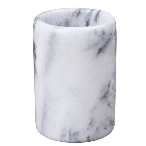 Creative Home Solid Natural Marble Pen Holder – Heavyweight Pencil Cup Organizer for Desk, Vanity, or Bathroom, 3.3" Diameter x 4.5" Height, Off-White with Unique Stone Patterns