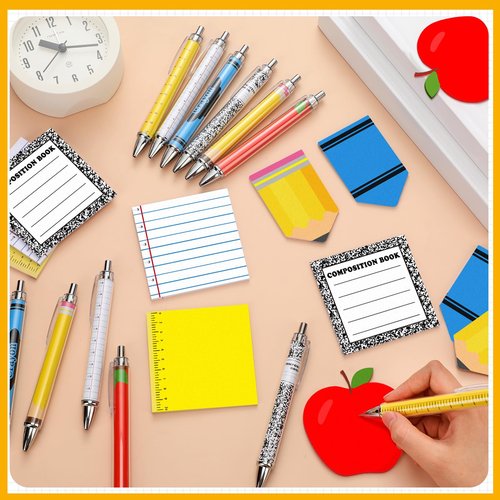Thenshop 24 Pcs Back to School Teacher Gifts Funny Teacher Appreciation Sticky Notes Ballpoint Pen Notepad Self Adhesive Writing Thank You Gift for School Employee Classroom Office Supplies (Fresh)