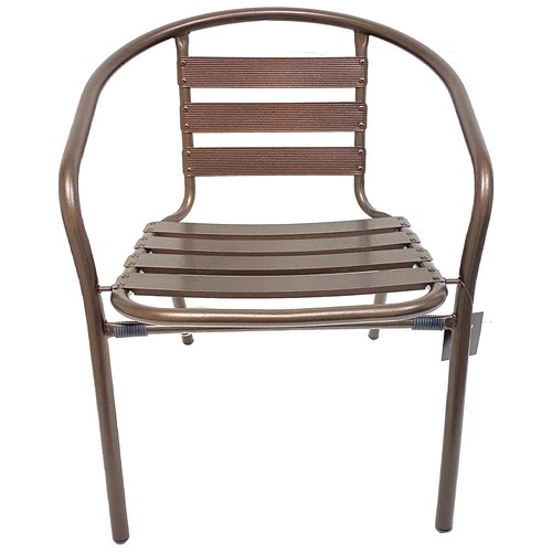BTEXPERT Indoor Outdoor 23.75" Restaurant Stainless Steel Aluminum Metal Slat Stack Commercial Lightweight, 2 Chairs with a Round Table, Silver/Bronze
