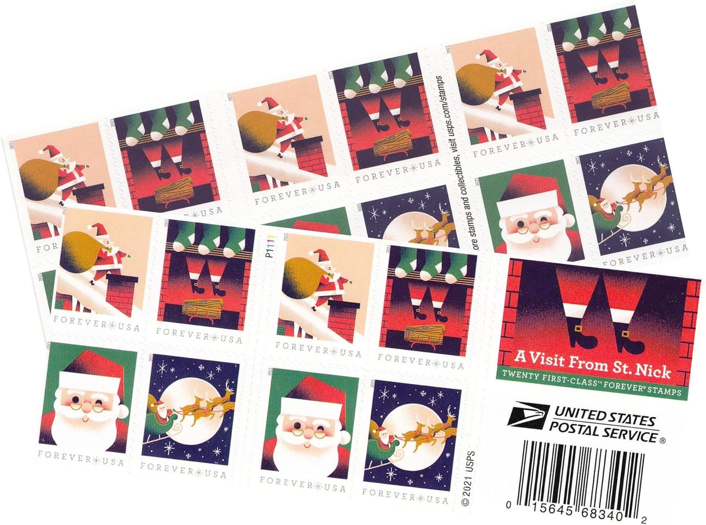 USPS Forever Stamps - A Visit from St. Nick Booklet | 20 First Class Stamps (2 Booklets, 40 Total)