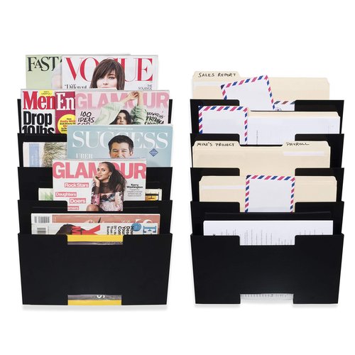 Wallniture Lisbon 10-Tier Wall Mounted File Holder and Desk Organizer, Metal Black Office Organization and Storage Rack