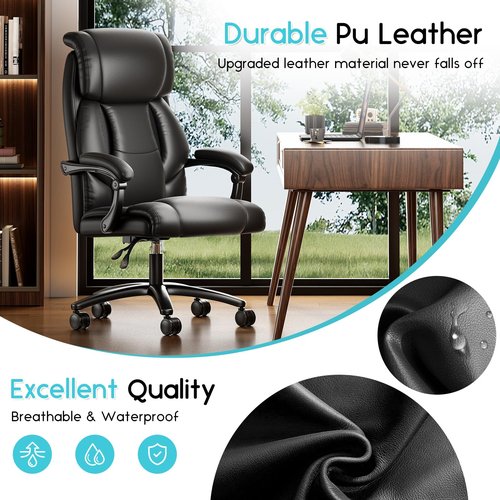 Reclining Office Chair, Executive Big and Tall Office Chair with Wide Seat, Recliner Leather High Back Computer Desk Chairs