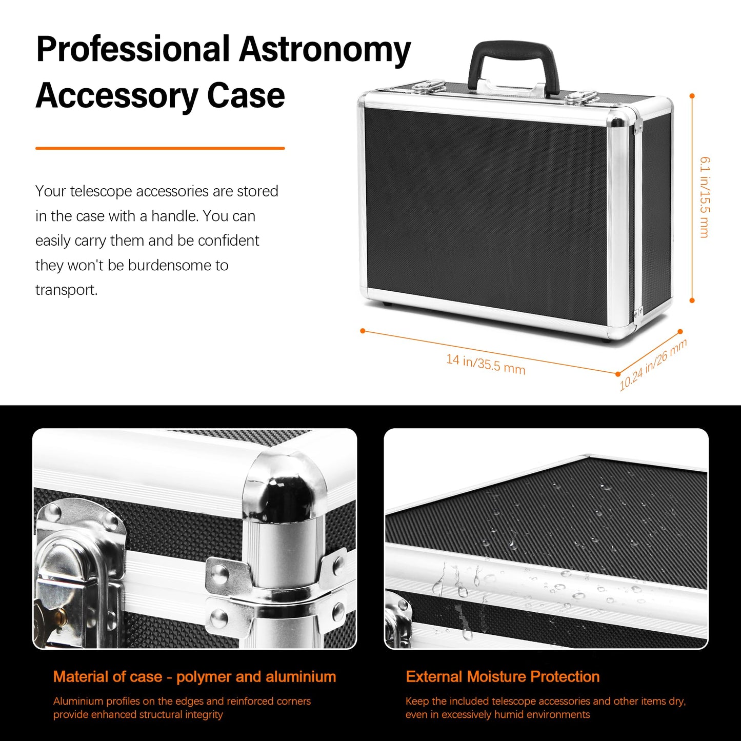 Astromania 2 Inch Telescope Carry Case, Customizable Pre-Diced Foam, Aluminum Alloy Sturdy Build for 2 Inch Eyepiece, Filter, Barlow Lens, Diagonal, T Adapter and Other Telescope Accessories
