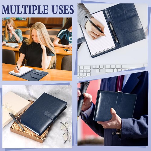 Leather Steno Pad Holder 6x9 Steno Pad Cover Business Padfolio Organizer Leather Cover Compatible With 6x9 Steno Notebook Portfolio Pocket Organizer With Pen Loop for Business Office(Dark Blue)