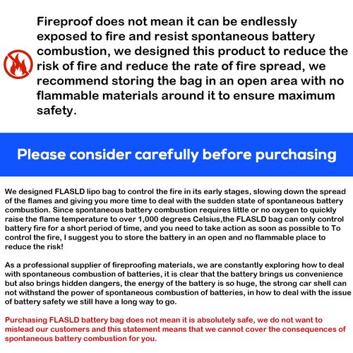 FLASLD E-Bike Battery Safe Bag Explosionproof - Large Capacity Fireproof Lipo Bag for Ebike Battery Charging and Storage (19.3 x 4.3 x 7in)