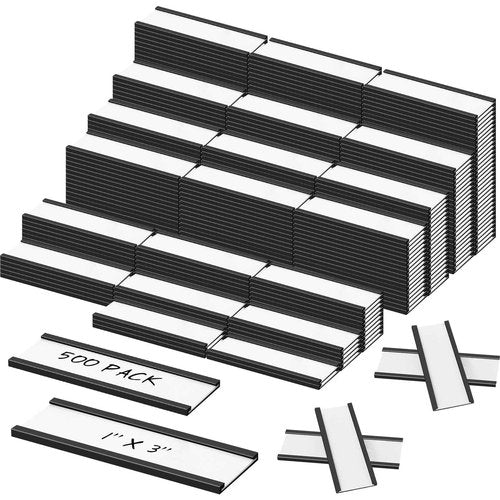 500 Pieces Magnetic Data Card Holders Channel Magnetic Label Holders Labels Racks with Magnets with 500 Protective Films and 1000 Replacement Strips for Metal Racks Shelf Bin (1 x 3 Inch)