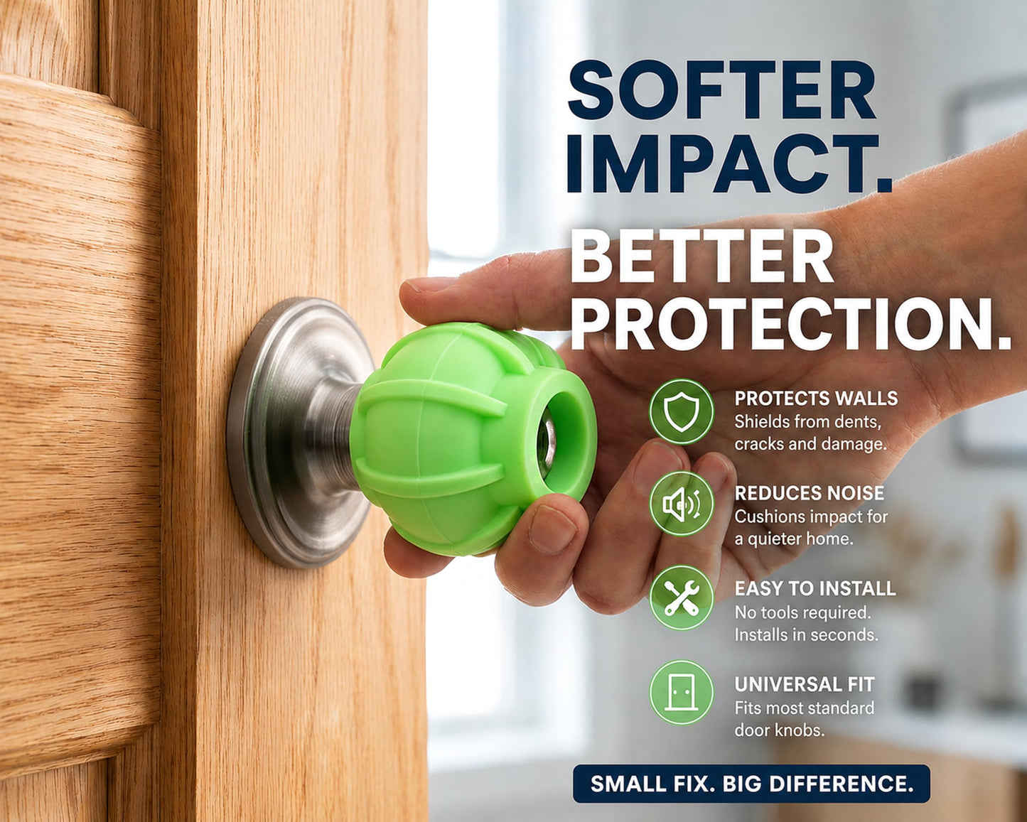Door Handle Grip Doorstop Knob Stopper Cover, Set of 2 Door Knob Grips Universal Size (Neon Green)