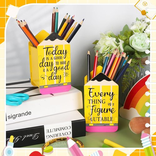 2 Pcs Pencil Holder Pencils Dispenser for Classroom, Yellow Pencil Shaped Case Back to School Teachers, Classroom Organization Storage