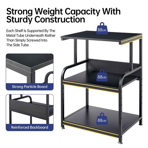 Fannova Printer Stand, 3 Tier Printer Table with Height Adjustable Storage Shelf, Rolling Printer Cart with Wheels for Home Office Organization, Black