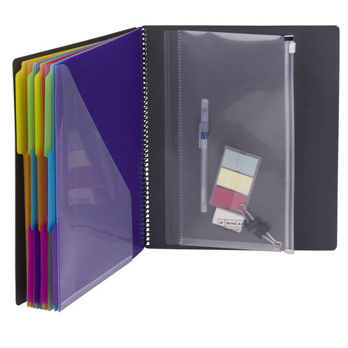 Smead 24 Pocket Poly Project Organizer, 1/3-Cut Tab, Letter Size, Gray with Bright Colors (89206), (Pack of 10)