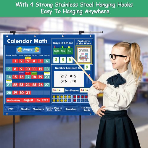 KIKIGOAL Daily Math Calendar Classroom Pocket Chart Educational Pocket Chart Teaching Materials for Daily Math Activities All About Number Activities for Elementary and Pre-school