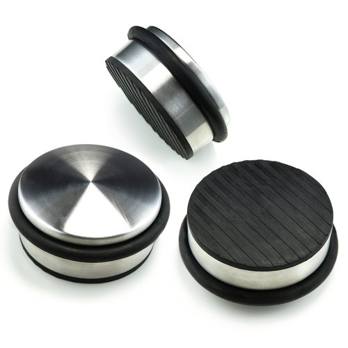 Stainless Steel Door Stopper (3 Pack) 4"x1.85"– Premium SofiHome Top Durability Door Stops with Silica Gel Treads – Stylish Decorative Heavy Duty Door Stop for Draft Stopping and Floor & Wall Safety