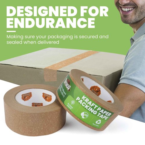 TAPEBEAR Eco-Friendly Kraft Paper Tape, Biodegradable Heavy Duty Packing Tape 2Inch x 55Yard, Recyclable Packaging Tape Self Adhesive Box Tape for Shipping, Sealing, Moving & Masking, 12Rolls
