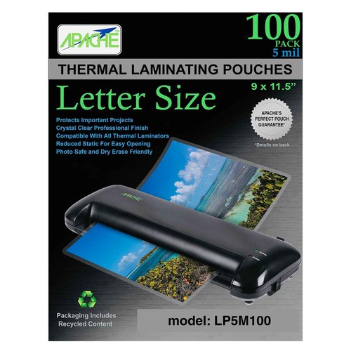 Apache Laminating Pouches 5 mil, for 8.5 x 11 inch Letter Size Paper 9 x 11.5 inch Sheets, 100 Pack