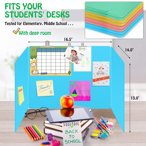 8 Pack Desk Privacy Panel Desk Divider - Pastel Color Testing Dividers for Classroom Supplies- Easy Clean Privacy Shields for Student Testing Desk dividers- Includes Extra Labels