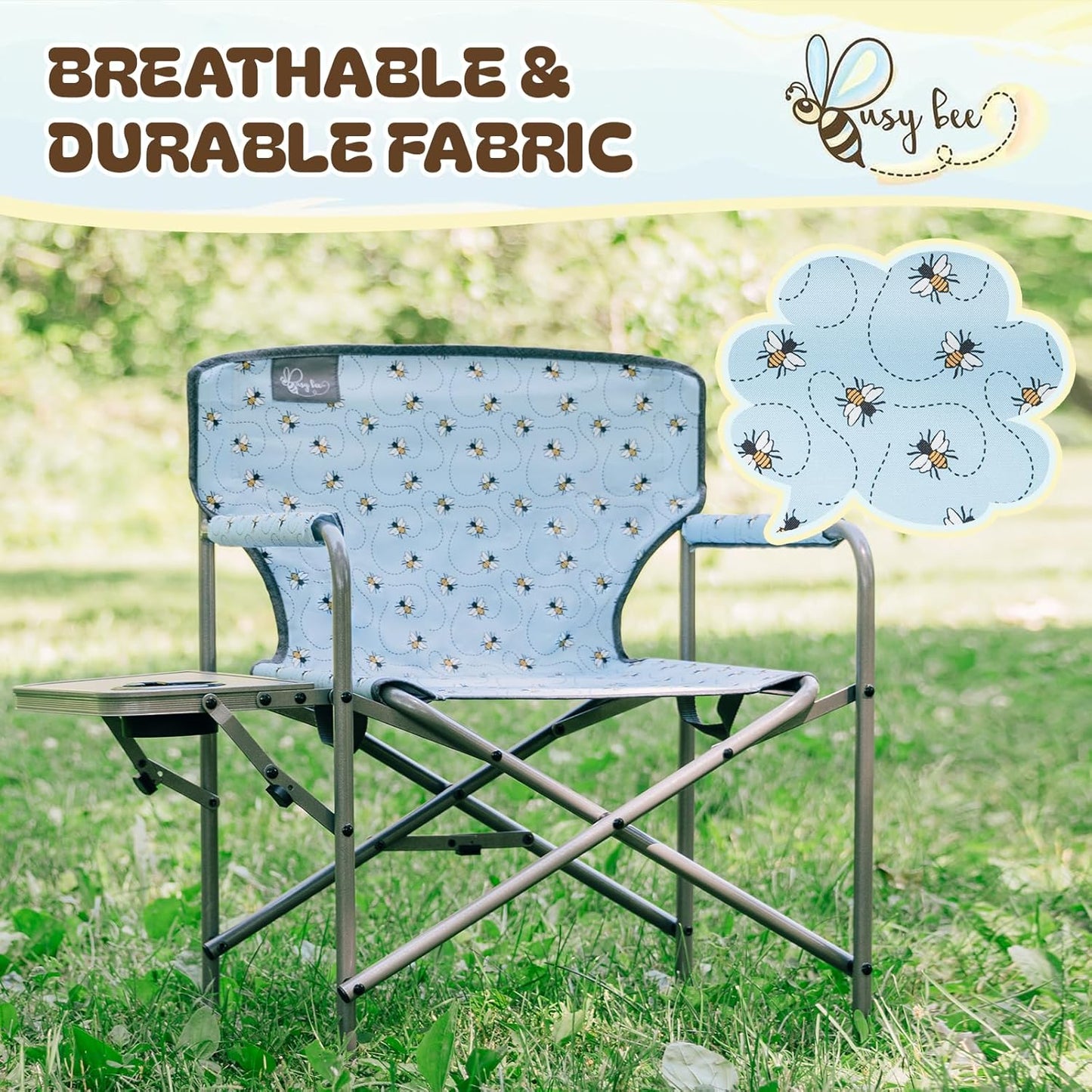 Busy Bee Kids Camping Chair - Oversized Folding Chair with Cup Holder | High Back, Supports 150 Lbs