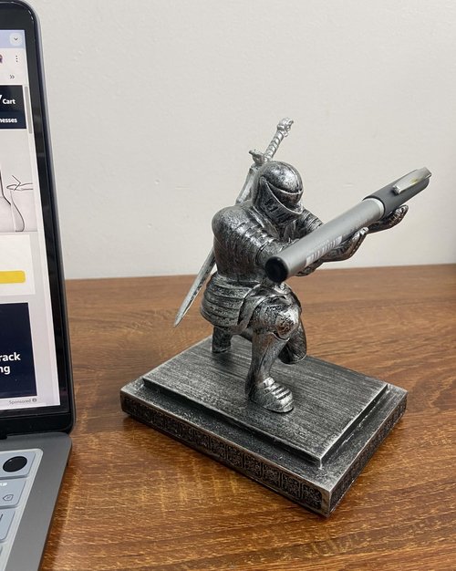 Ofiedx Magnetic Knight Pen Holder Knight Statue Pen Holder for Desk Organizers Resin Pencil Holder as Gift with Sword Letter Opener for Office Home Desk
