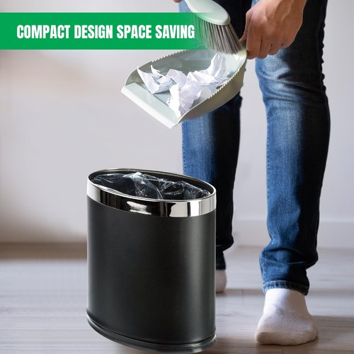 Brelso 'Invisi-Overlap' Metal Trash Can, Open Top Small Office Wastebasket, Oval Shape (Black)