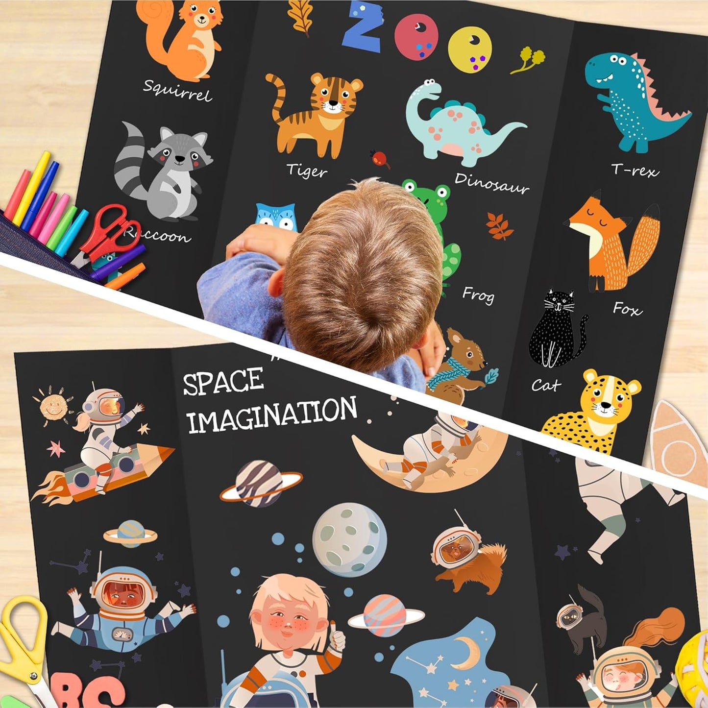 Chell Large Trifold Poster Board - 36" x 48" Black Corrugated Boards for School Projects & Presentations | 4 Pack