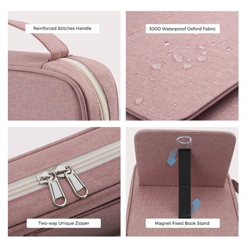 Bible Covers for Men & Women, Bible Case Carrying Church Bag with Book Stand, Bible Bag with Handle, Zipper and Multi-Pockets for Scripture Study Bible Protector (Pink)