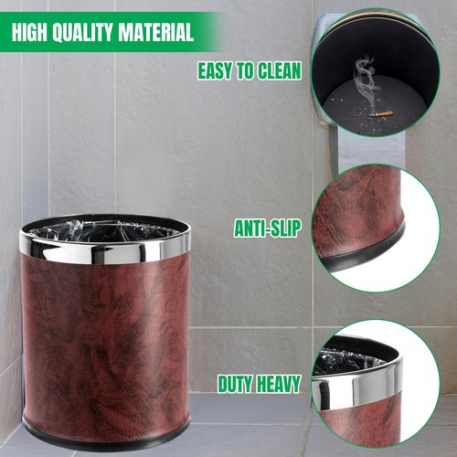 Brelso 'Invisi-Overlap' Open top Leatherette Trash Can, Small Office Wastebasket, Modern Home Décor, Round Shape (Burgundy)