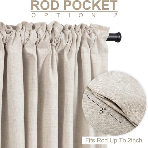 Skiennix 100% Blackout Linen Curtains - Thermal Insulated Drapes for Bedroom | 84" Long, Cream, 2 Panels Set