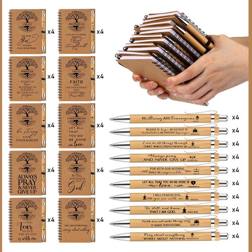 Kosiz 80 Pcs/40 Set Christian Gifts Bulk Religious Spiral Notebook with Bible Verse Pen Prayer Journal Inspirational Notepad for Men Women Church Friends Birthday Sunday School (English Tree of Life)