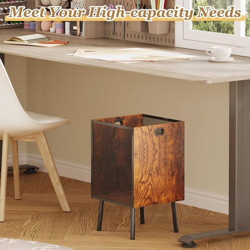 Yuyetuyo 8.5 Gallon Retro Wooden Trash Can with Metal Mesh – Large Wastebasket with Handles & Legs | Under Desk Trash Can for Office or Home | Breathable Garbage Can | Stylish Office Waste Basket