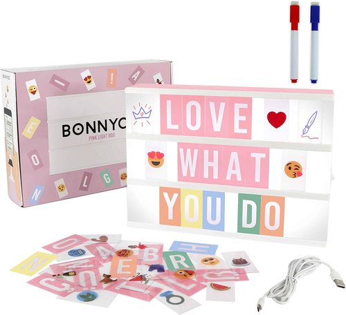Bonnyco Pink Cinema Light Box - 400 Letters & Emojis | LED Home Decor for Girls & Women