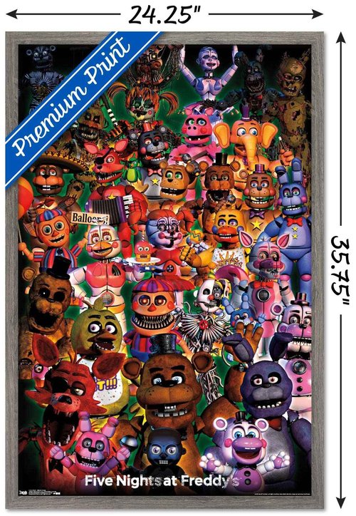 Trends International Five Nights at Freddy's - Ultimate Group Wall Poster, 22.375" x 34", Barnwood Framed Version
