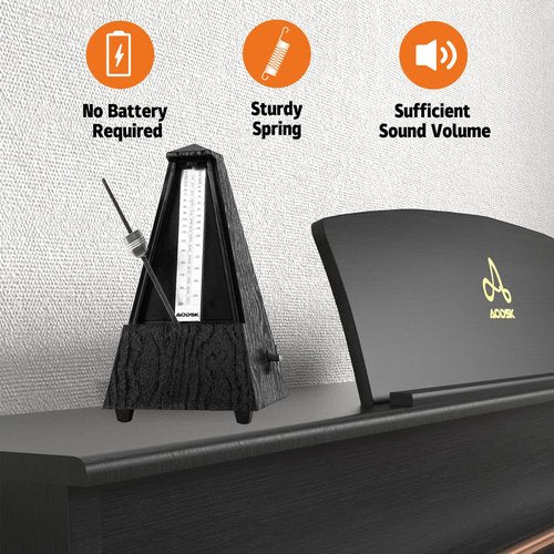 AODSK Mechanical Metronome Black Universal Metronome for Piano Guitar Violin Drums and Other Instruments Standard Loud Sound