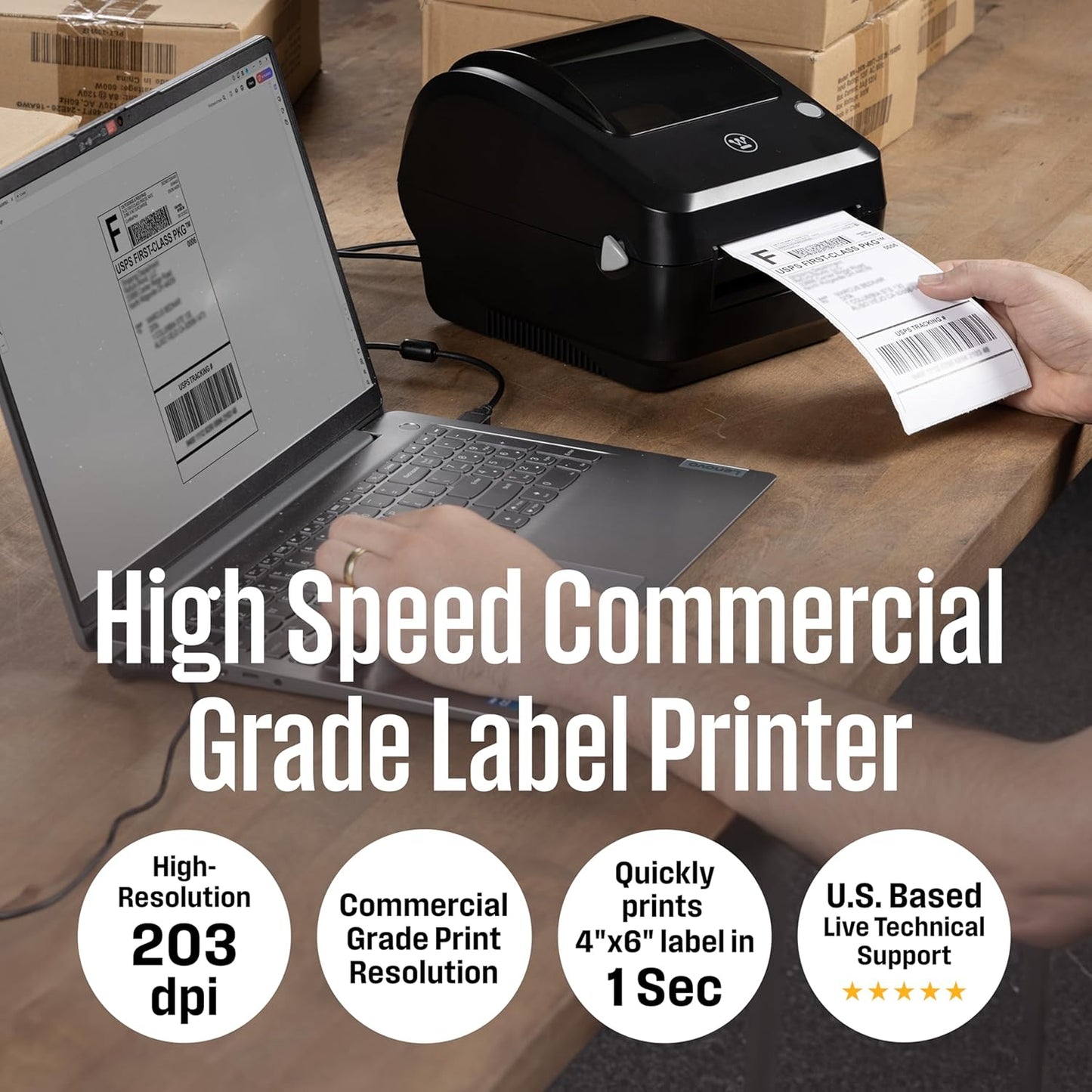 Westinghouse Thermal Label Printer - USB 4x6 Commercial Grade for Small Business | Compatible with USPS, UPS, FedEx