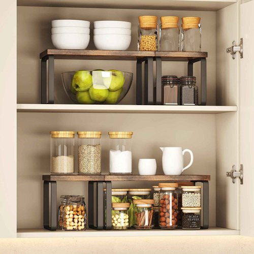 2 Sets Wooden Desktop Organizer Shelf, 2-Tier Adjustable Freestanding Bookshelf Desk Shelf, Stackable Desk Organizer for Office, Dorm, Bedroom, Space Saving, Easy Assembly, Rustic Brown (2 Pack)