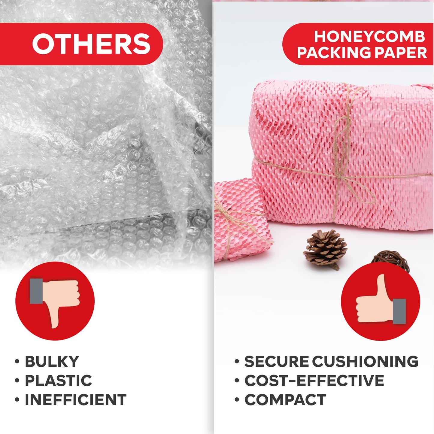 Pink Honeycomb Packing Paper for Moving 15-Inch x 118-Feet Bubble Honeycomb Wrap, Honeycomb Wrapping Paper for Packing Cushion with 30 Fragile Stickers Packing Supplies by Xfasten