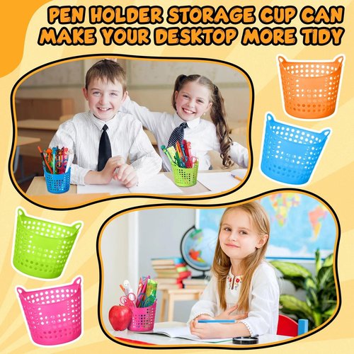 Jexine 32 Pcs Pencil Cup Bulk Pencil Basket Cute Pen Holder Organizer Stationery Caddy Different Pen Cup for Office School Home Supplies, 4 Colors