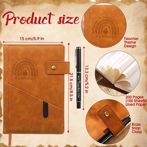 Dunzoom 6 Sets Back to School Teacher Appreciation Gifts Hardcover A5 Leather Notebooks with Pen First Day of School Gifts for Teacher Form Student Journal Notepads Office Supplies