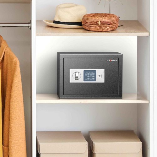 Locksworth Safe for Home, 0.6 Cubic Feet Safety Box, Lock Box for Money, Jewelry, Documents and Guns, Digital Security Safe for Office, Hotel and Personal Use, 13.8"W x 9.8"D x 9.8"H
