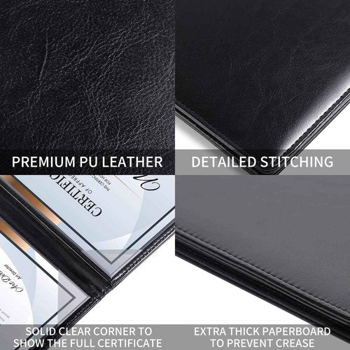5 Pack Diploma Cover 8.5 x 11 Certificate Holders for Letter Size Award Padded Cover - Black Leather
