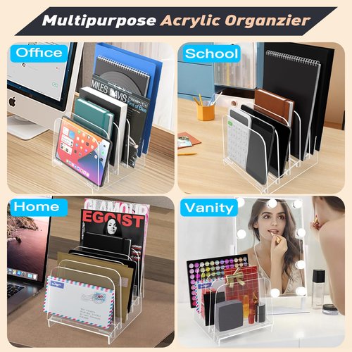 POCFOINY File Holder File Sorter, Vertical File Organizer for Desk, Desk Top File Folder Organizer Stand, Acrylic File Rack File Folder Holder, 5 Sections Clear File Stand for Office, School, Home