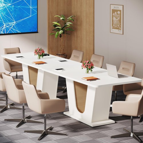 Tribesigns 55-Inch Conference Table, Rectangular Small Meeting Table for 4-6 People, Modern Seminar Table with U-Shaped Base for Office Conference Room, Cream White