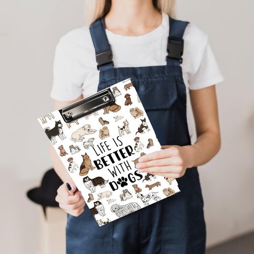 QLMX Dog Animal Clipboard Folio with Storage, Cute Dogs Decorative Clipboard Folder, Puppy Dog Clipboards for Women Kids, Life is Better with Dogs Gifts Office School Supplies, 12.4x9.2In