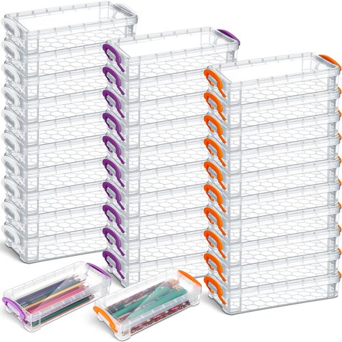 Cholemy 30 Pcs Plastic Pencil Box Bulk Large Capacity Pencil Case Crayon Box with Snap Tight Lid Stackable Organizer Containers for Pen Erasers Stationery Toys School Supplies (Clear)