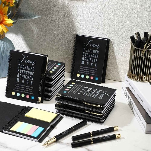 Jetec 50 Sets Team Employee Appreciation Gifts Bulk Office Business Inspirational Team Together Spiral Notebooks with Ballpoint Pens Thank You Gifts for Coworker Vet Tech ER Nurses (Black)