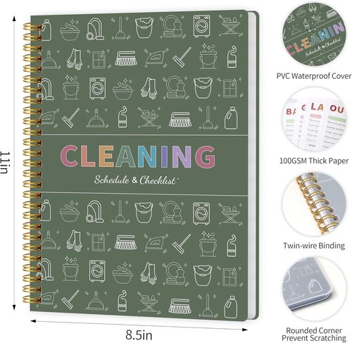 Skiennix ADHD Cleaning Planner - Daily, Weekly & Monthly Checklist for Adults | Green Notebook