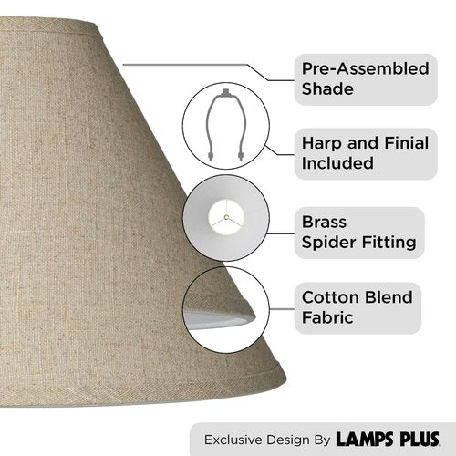 6" Top x 17" Bottom x 11 1/2" High x 11 1/2" Slant Lamp Shade Replacement Large Beige Brown Empire Round Rustic Farmhouse Western Fine Burlap Fabric Spider Harp Finial - Springcrest