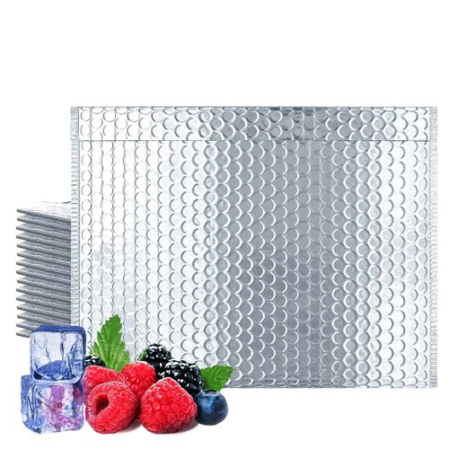 Amiff Silver Thermal Bubble Mailer, 13.75 x 10.5 Inches. 25 Pack Metallic Bubble Mailers. Self-Seal Insulated Mailers for Cold Shipping. Padded Envelopes Waterproof. Thermal Bag for Food, Cosmetics